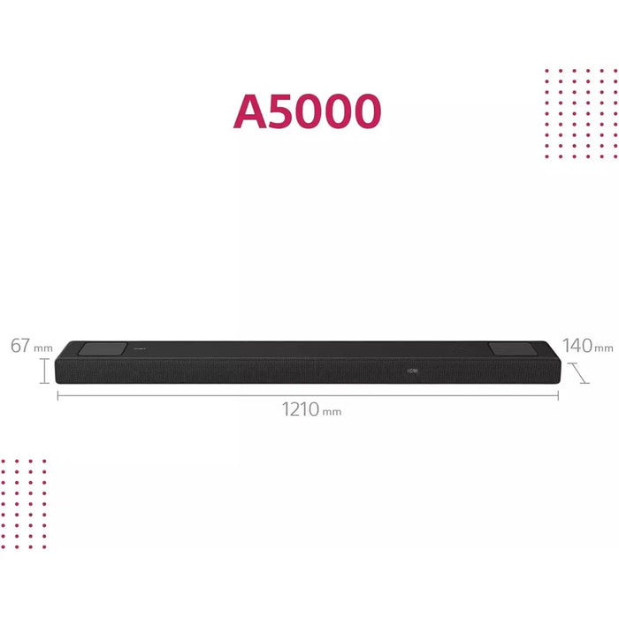 Sony HT-A5000 All-In-One 5.1.2ch TV Soundbar DTS:X Dolby Atmos, Wi-Fi, Bluetooth